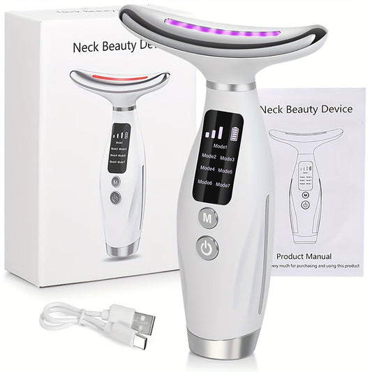 Face Neck Massager Rechargeable Beauty Device - 7 Massage Modes Electric Facial Lifting Tool for Women - Neck Massager Gift for Mom