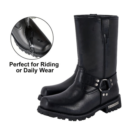 Men's Motorcycle Boots 11" Harness – PU Leather Non-Slip Square Toe Mid-Calf Biker Boots, Abrasion Resistant All-Season Riding Boots