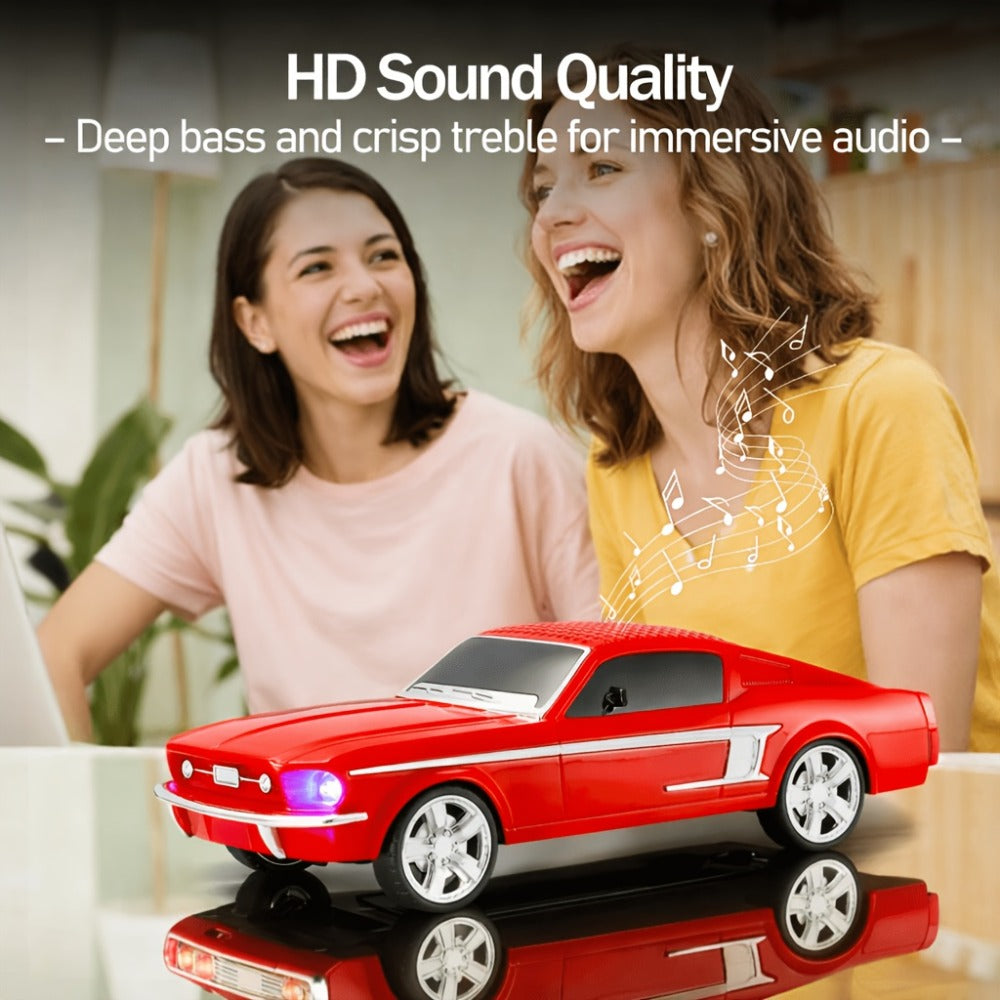 Retro Classic Car Model Bluetooth Speaker with Deep Bass, Colorful LED Lights, FM Radio, USB TF AUX Inputs
