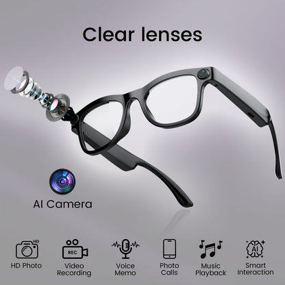 Smart Glasses 2MP Camera Eyewear with 100+ Language Translation, Bluetooth Calls and Black or Clear Lenses