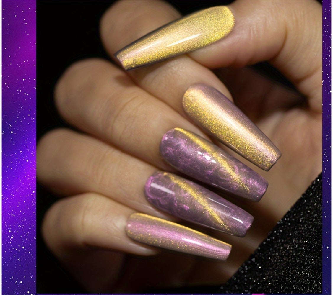 Gel Nail Polish 6-Piece 9D Aurora Magnetic Cat-Eye Set with Pearl-Shell Glitter Effect and UV/LED Soak-Off Cure