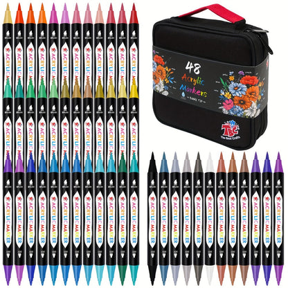 Acrylic Paint Markers with Canvas Bag Dual Tip 48 72 108 Colors, Double Zipper Premium Storage