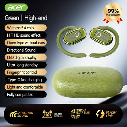 True Wireless Earbuds Acer Open-Ear Earhook Set with Bluetooth 5.4, LED Display Case, Touch Controls and Type-C Charging