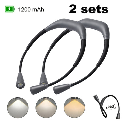 LED Neck Reading Light USB Rechargeable, 3 Color Modes Adjustable Brightness Hands-Free Book Light for Reading in Bed