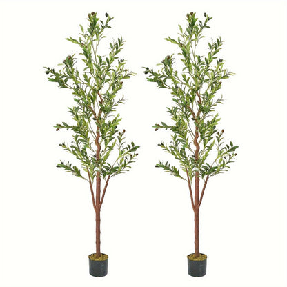 Artificial Olive Tree with Potted Trunk in 5, 6 or 7 Foot Heights and Single or Two-Piece Packs