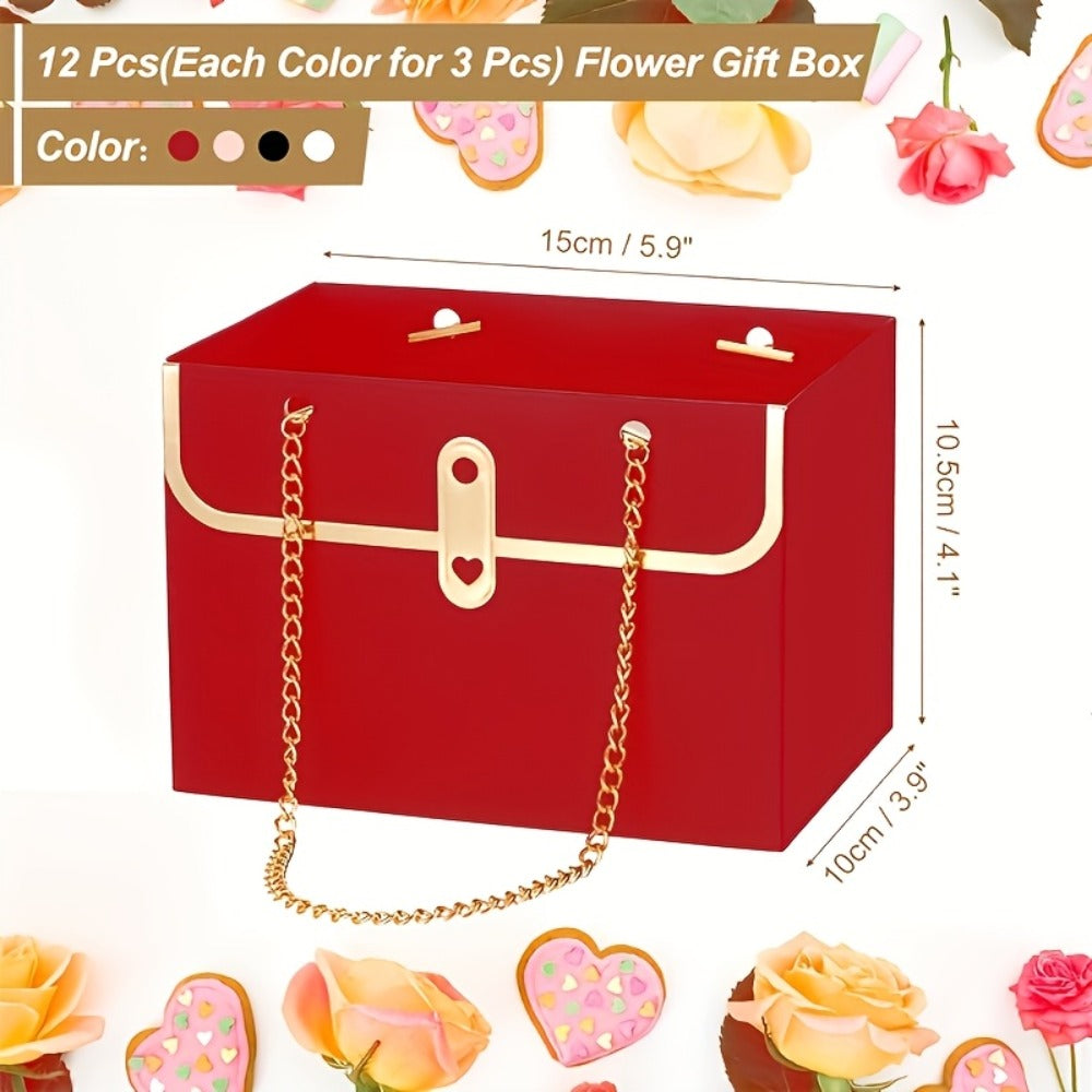 Paper Flower Bouquet Gift Bags with Metal Chain Handle Bulk – 12/24/36/48 Pcs Tote Bags for Wedding Party Birthday Florist Graduation