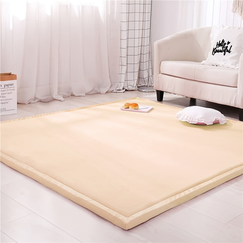 Tatami Floor Mat Thick Foam Padded Rug Coral Velvet Baby Play Mat Crawling Mat for Kids Nursery Playroom Living Room Yoga Mat Japanese Style