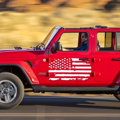 Distressed American Flag Hood Vinyl Decal, 35.4 × 19.7 Inches in Black or Transparent-Base Black