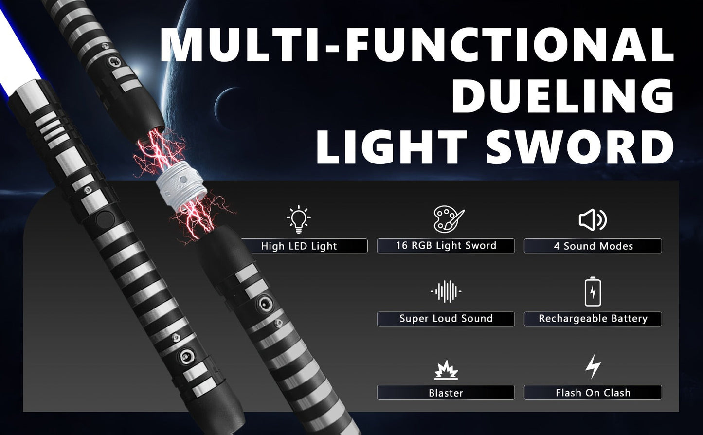 Light Up Dueling Saber 78" with 16 Color Lights & 3 Movie Sounds, 2-in-1 Dark Phantom Sword Single or Double Player