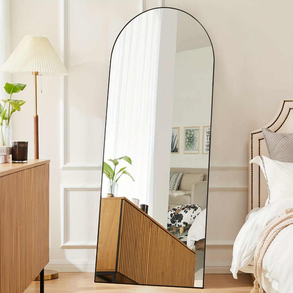 Full-Length Floor Mirror in 59 × 16 or 64 × 21 Inch Arched and Rectangular Black or Gold Frame Options