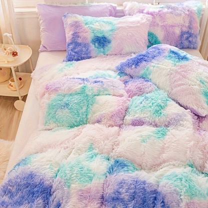 Plush Duvet Cover 100% Polyester Soft Warm Zipper Closure Cozy Bedroom Bedding Twin Full Queen King Solid Tie Dye 14 Colors for Bedroom