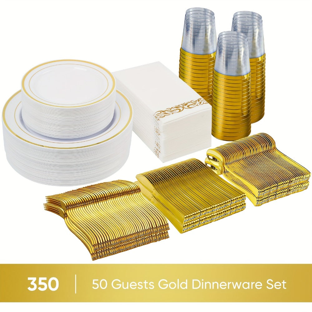 Disposable Party Dinnerware Set 350 700 Pieces Gold Silver Plastic Plates Salad Plates for Entryways, Bedrooms and Living Spaces