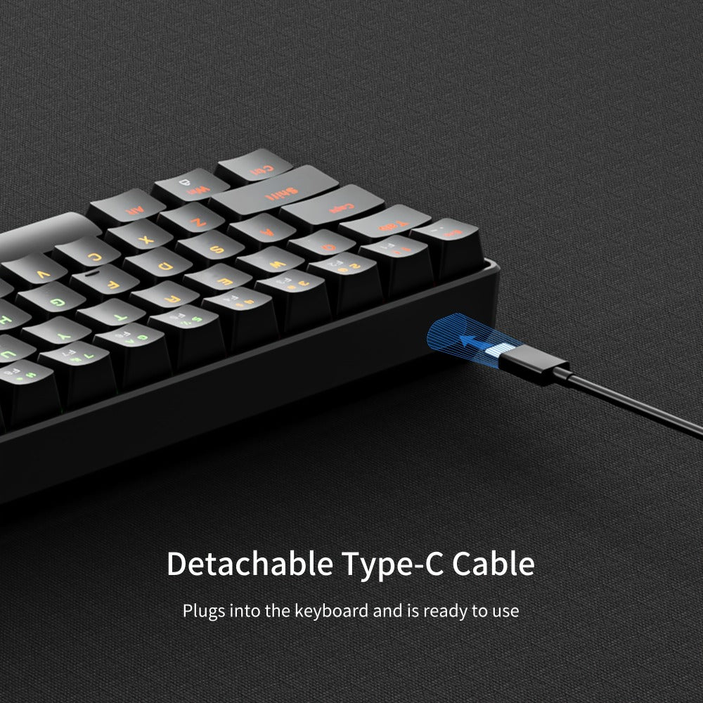 Mechanical Keyboard 61-Key Wired Hot-Swap Layout with Red or Blue Switches, RGB Backlighting and Six Color Options