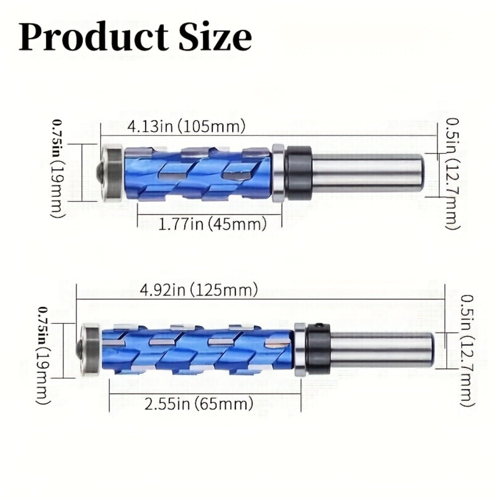 Carbide Flush Trim Router Bit 1/2" Shank - Double Bearing Design, Precision Woodworking Template Trimming Bit