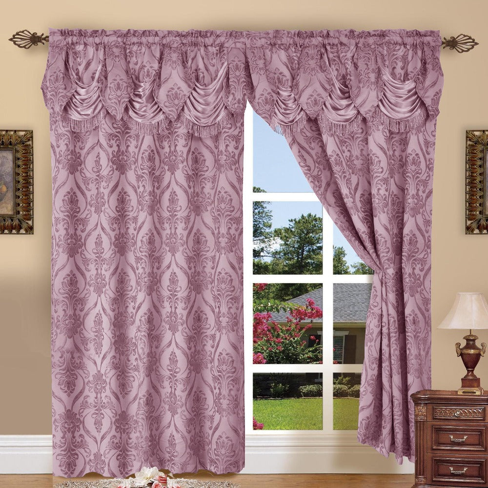 Jacquard Curtain Panels 2-Piece Set 54x84 Inch with Attached Waterfall Valance - Rod Pocket Room Darkening Luxury Window Curtains
