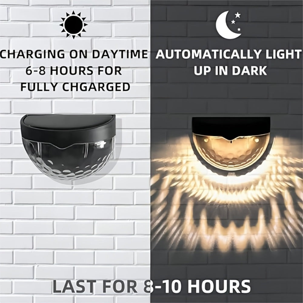Six-Piece Solar Wall Light Set with Fan-Beam Pattern, 9 x 6.5 x 5cm Black Shells and Two Light Colors