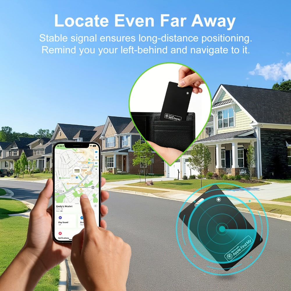 Ultra-Thin Rechargeable Apple Find My Wallet Tracker Card with Qi Wireless Charging and Built-In Ring Alert