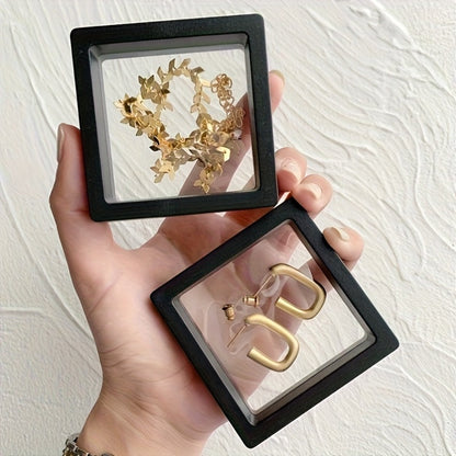 3D Floating Jewelry Display Box Set with Black Frames, Clear Flexible Panels and 30- or 60-Piece Options
