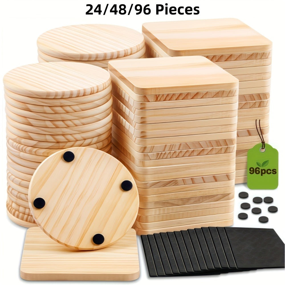 Unfinished Wood Coaster Blanks 4 Inch Round Square DIY Craft Supplies for Painting Engraving for Entryways, Bedrooms and Living Spaces