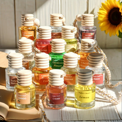 Car Air Freshener 18-Pack Hanging Diffuser Bottles with Six Random Scents and Adjustable Wooden Caps