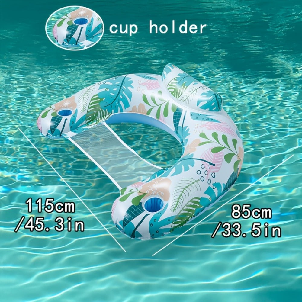 Inflatable Pool Float Chair with Cup Holder & Backrest for Adults – Striped Durable Water Lounge Float, 3-Color Set