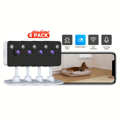 Indoor Security Camera 4-Pack with Dual-Band WiFi, Color Night Vision, Two-Way Audio and Multiple Storage Options