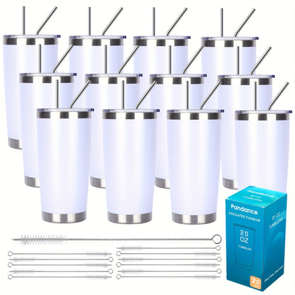 Stainless Steel Insulated Tumblers with Lid and Straw Bulk 20oz 304 Double Wall Vacuum Travel Mug for Hot Iced Coffee Drinks Water Cup Set