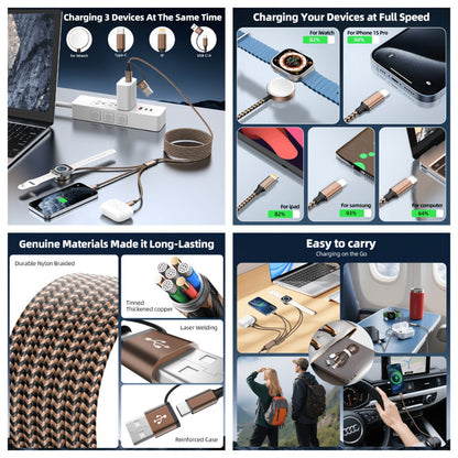 Braided Charging Cable with USB-A or USB-C Input, Three Output Paths and Five Color or Connector Options