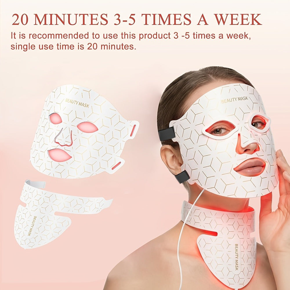 LED Face Mask, 7-in-1 Red Light Therapy for Face & Neck, 93+80 LED Beads, Separate Silicone Applicator