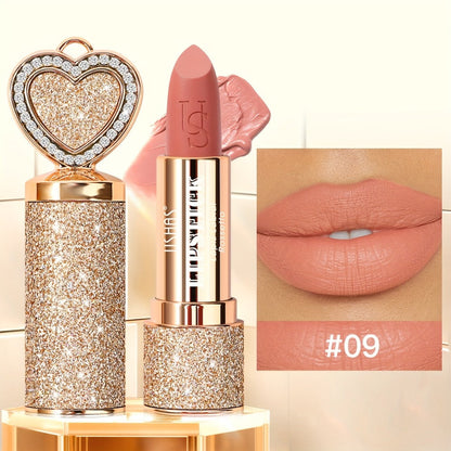 Matte Lipstick Heart-Shaped Design 24H Long-Lasting Velvet Finish – Transfer-Resistant Highly Pigmented Buildable Lip Color