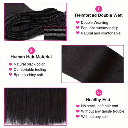 Hair Extensions Straight Brazilian Human Hair Clip-In Set with Eight Wefts, 18 Clips and Six Length Options