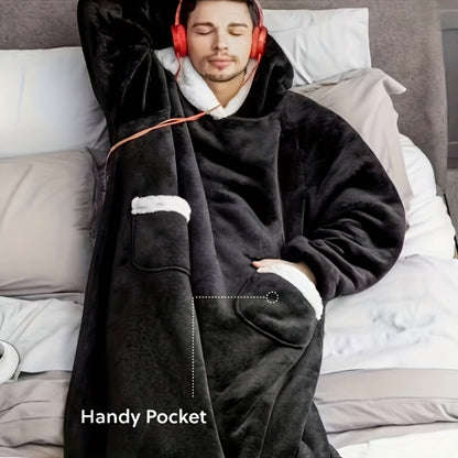 180cm Wearable Blanket Hoodie with Hood, Sleeves, Front Pocket and Four Solid or Plaid Color Options