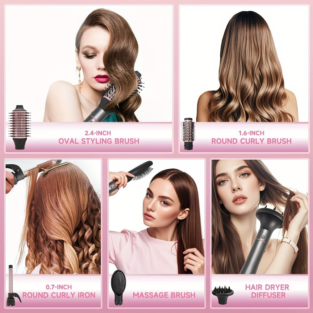 5-in-1 Hot Air Styling Comb Set Negative Ion Hair Dryer Brush with 5 Interchangeable Heads, for Home, Travel and Salon Hair Styling