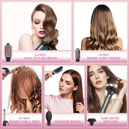 5-in-1 Hot Air Styling Comb Set Negative Ion Hair Dryer Brush with 5 Interchangeable Heads, for Home, Travel and Salon Hair Styling
