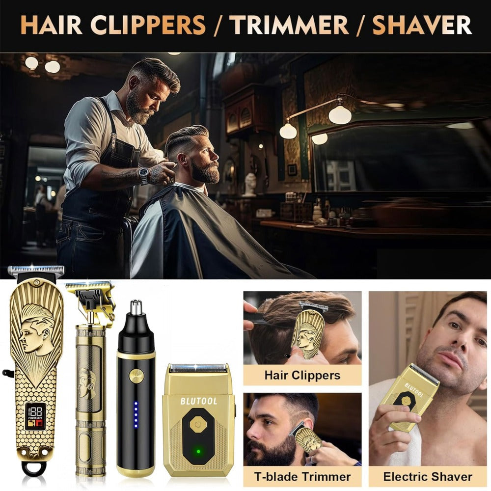 Hair Clipper & Beard Trimmer Set for Men USB Rechargeable with LCD Display – Professional Cordless Barber Kit Home Grooming Bundle
