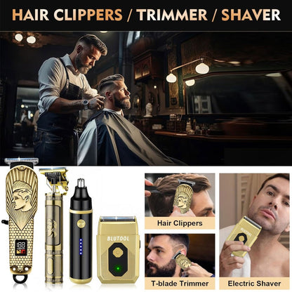 Hair Clipper & Beard Trimmer Set for Men USB Rechargeable with LCD Display – Professional Cordless Barber Kit Home Grooming Bundle