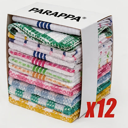 Twelve-Piece Waffle-Weave Kitchen Dishcloth Set, 12 x 12 Inches Each with Mixed Plaid Colors
