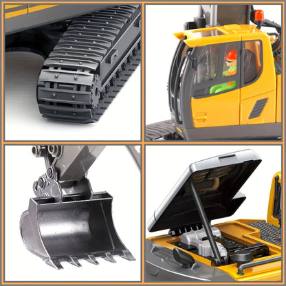 Remote Control Excavator Loader Dump Truck Toy for Kids 2.4GHz Alloy RC Construction Vehicle with Light & Sound
