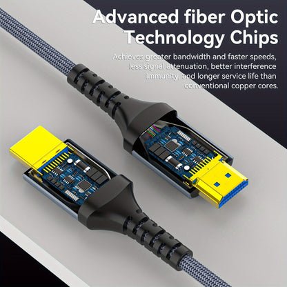 Long Fiber Optic HDMI Cable 32FT 50FT 65FT 100FT, HDMI 2.1 48Gbps 8K60Hz 4K120Hz HDR eARC HDCP 2.2 Slim Braided Cord