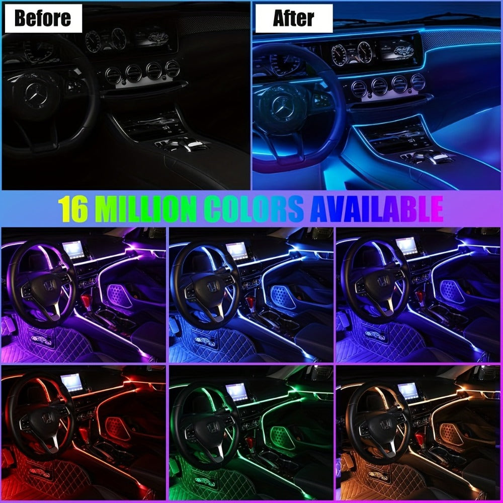 Car Interior Fiber-Style Ambient Light Kit with 5-in-1 Remote or 196.85-Inch App-Control Checkout Options