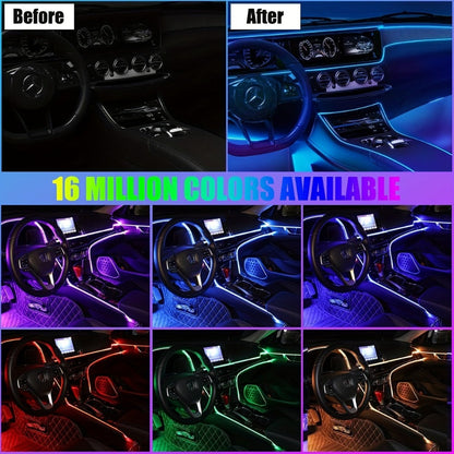 Car Interior Fiber-Style Ambient Light Kit with 5-in-1 Remote or 196.85-Inch App-Control Checkout Options