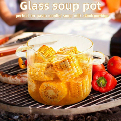 Glass Saucepan Set 2-Pack Stovetop Safe Borosilicate Ribbed Pots with Lids – 78oz & 54oz Heat Resistant Cookware for Soup, Ramen