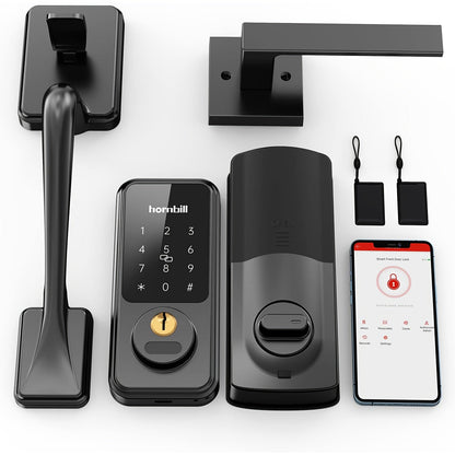 Smart Door Lock Hornbill Keypad Deadbolt and Handle Set with Bluetooth App Keyfob and Alexa Control