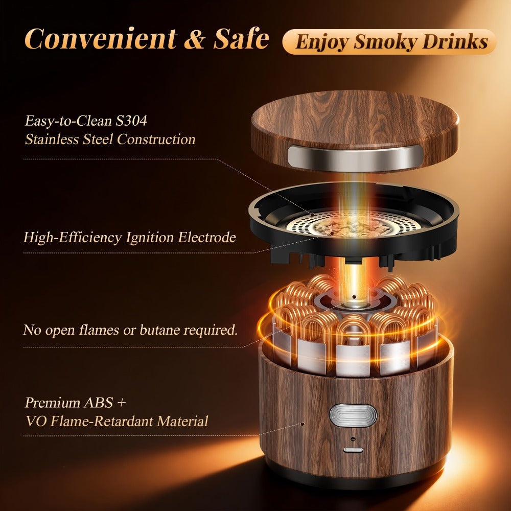 Electric Cocktail Smoker Kit with 6 Wood Chips, Flame-Free USB Rechargeable Whiskey Smoker for Tumblers & Wine Glasses