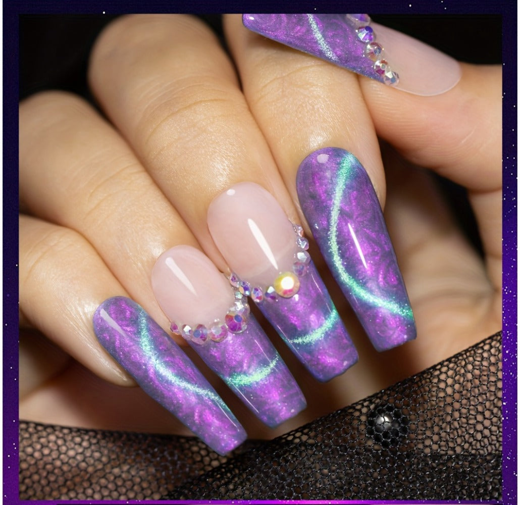 Gel Nail Polish 6-Piece 9D Aurora Magnetic Cat-Eye Set with Pearl-Shell Glitter Effect and UV/LED Soak-Off Cure