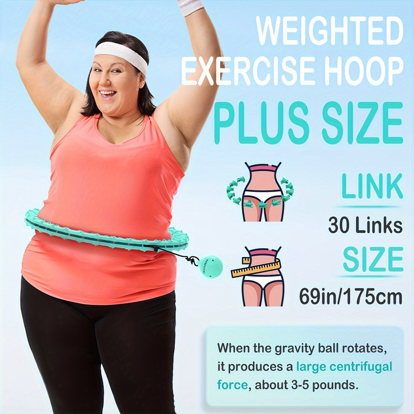 Weighted Hula Hoop Exercise Ring 69" – Smart Pilates Circle with 30 Detachable Knots, Plus Size Adjustable Fitness Hoop for Adults