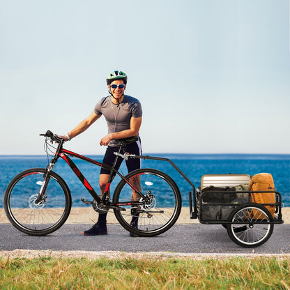 Bike Cargo Trailer Foldable 16-Inch Inflatable Wheels Detachable Walls Flatbed Bicycle Wagon for Groceries Luggage Pets Commuting