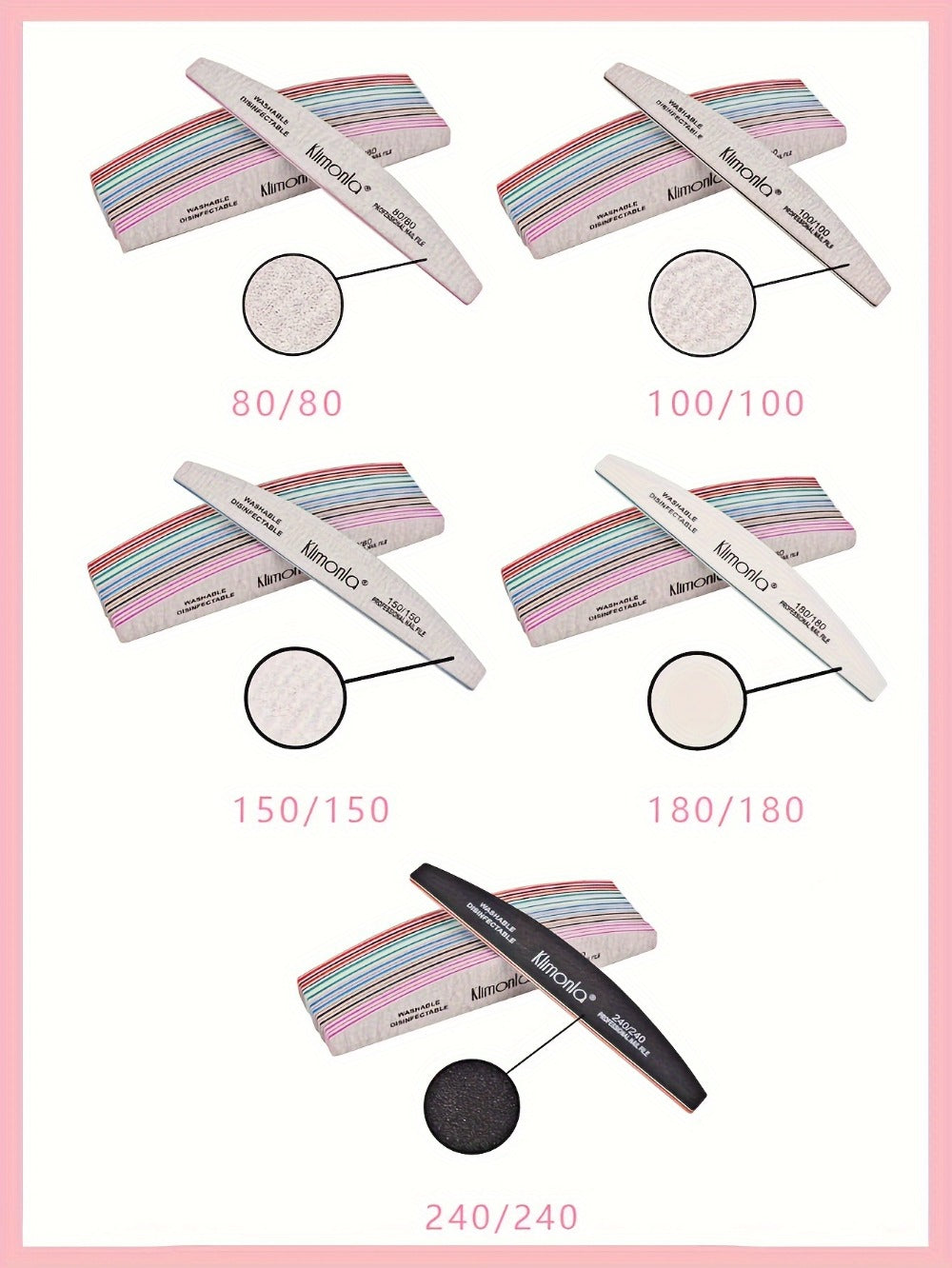 Nail File Set Professional Half Moon Rolled Sanding Strips 5 & 10 Pcs – Gray Sanding Bands for Shaping Buffing Smoothing Natural Acrylic Gel