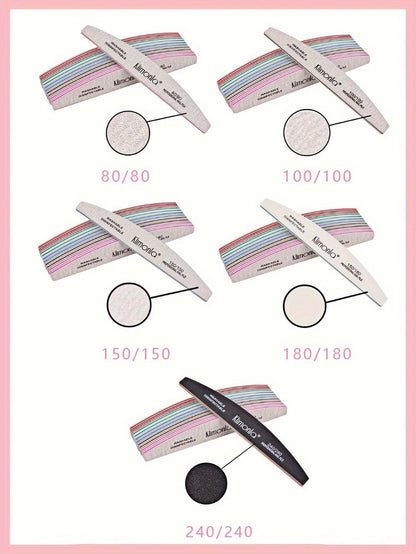 Nail File Set Professional Half Moon Rolled Sanding Strips 5 & 10 Pcs – Gray Sanding Bands for Shaping Buffing Smoothing Natural Acrylic Gel