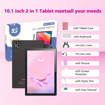 Pink 2-in-1 Android Tablet 10.1 Inch 6GB RAM 128GB ROM 5G WiFi with Keyboard Mouse Case Stylus for an Everyday Personal Care Routine